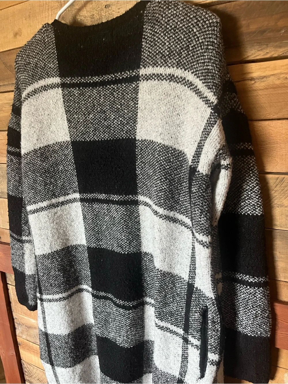 David Kahn Black & White Buffalo Plaid Open-Front Long Cardigan